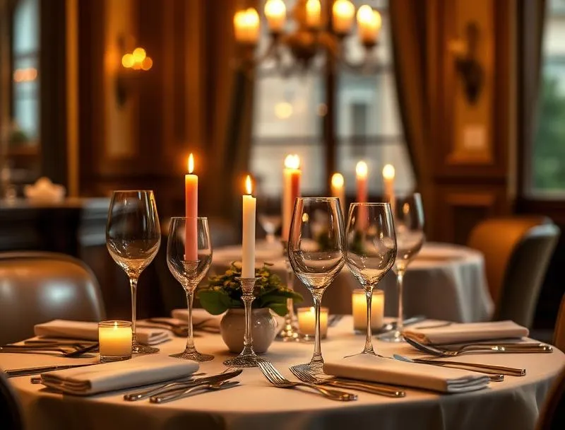 An exquisitely plated dish at a Michelin three-star restaurant with delicate edible flowers, gold leaf accents, and artistic sauce work on fine white porcelain