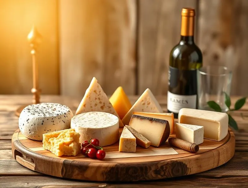 An artisan fromager carefully selecting wheels of aged French cheese in a traditional Parisian fromagerie with shelves of Comté, Brie, and Roquefort