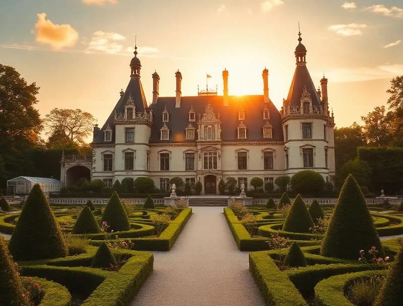 Chateau de Chambord reflected in the morning mist rising from its ornamental moat